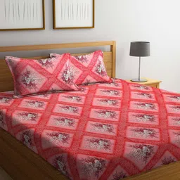 Dhrohar Peach & Pink Printed Cotton 240 TC Queen Bedsheet with 2 Pillow Covers-image-13