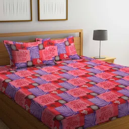 Dhrohar Peach & Blue  Printed Cotton 240 TC Queen Bedsheet with 2 Pillow Covers-image-8