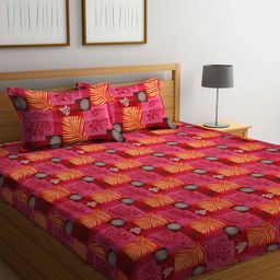 Dhrohar Red & Orange Printed Cotton 240 TC Queen Bedsheet with 2 Pillow Covers-23