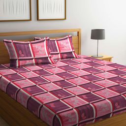 Dhrohar Navy Blue & Peach Printed Cotton 240 TC Queen Bedsheet with 2 Pillow Covers-7