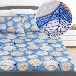 Divine Casa Blue & Beige Floral 144 TC King Bedsheet with 2 Pillow Covers-image-23