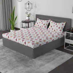 ROSARA HOME Pink & White Geometric 144 TC King Bedsheet with 2 Pillow Covers-image-49