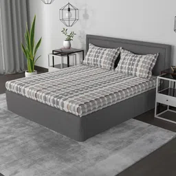 ROSARA HOME Grey & White Geometric 144 TC King Bedsheet with 2 Pillow Covers-image-47