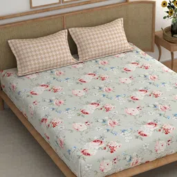 CHHAVI INDIA Grey & Blue 210 TC King Bedsheet with 2 Pillow Covers-image-93