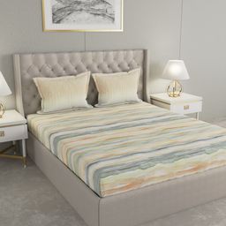GM Yellow & Grey Abstract 144 TC Cotton 1 Super Queen Bedsheet with 2 Pillow Covers-picture-13