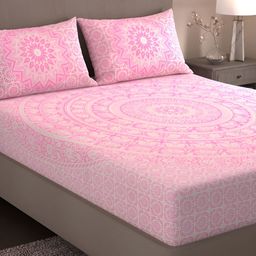 Homez Sparrow Pink Ethnic Motifs 160 TC King Bedsheet with 2 Pillow Covers-image-58