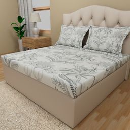 Himeya White & Green Ethnic Motifs Cotton 180 TC King Bedsheet With 2 Pillow Covers-image-5