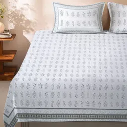 eyda White Floral 180 TC King Bedsheet with 2 Pillow Covers-image-63