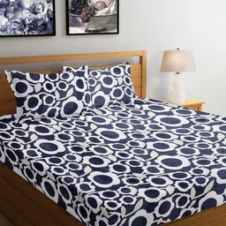 Arrabi Grey & Off White Floral 300 TC King Bedsheet with 2 Pillow Covers 130 GSM-26