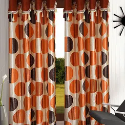 Cortina Orange & Beige Set of 2 Geometric Door Curtain-2