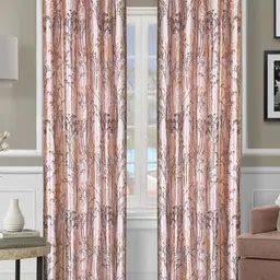 Myntra Elegant Homes Beige & Orange Set of 2 Floral Room Darkening Long Door Curtain-13