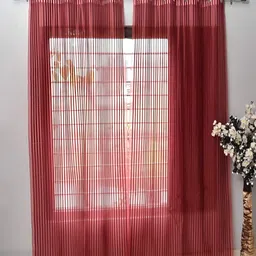 COMFY HOME Maroon 2 Pieces Striped Eyelet Curtains-57