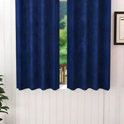Stella Creations Blue 2 Pieces Floral Embossed Room Darkening Window Curtains-image-84