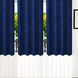 Stella Creations Blue 3 Pieces Floral Embossed Room Darkening Window Curtains-image-87