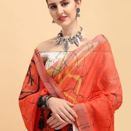 Sangria Orange & Black Tie and Dye Zari Pure Linen Saree-image-7