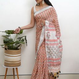 TEEJH Floral Block Print Saree-image-40
