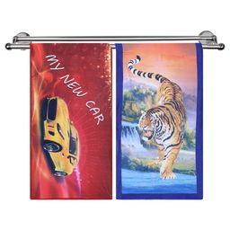 Kuber Industries Kids Set Of 2 Maroon & Orange Car With Tiger Printed Super Absorbent 350 GSM Cotton Bath Towels-1