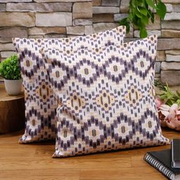 Alina decor Beige & Yellow Set of 2 Geometric Square Cushion Covers-20