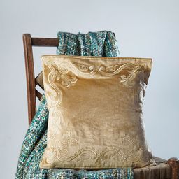 Folkstorys Beige Embroidered Velvet Square Cushion Covers-11