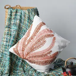 Folkstorys White & Red Fern Embroidered Square Cushion Covers-picture-26