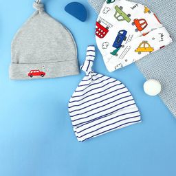 KICKS & CRAWL Boys Pack of 3 Grey & White Printed Cotton Beanie-image-90