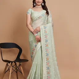 HERE&NOW Floral Embroidered Organza Saree-picture-20