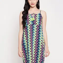 Clovia Women Chevron Print Resort Wear Tie-Up Neck Slip A-Line Dress-image-84
