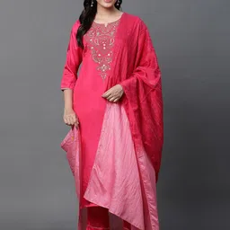 AURELIA Ethnic Motifs Yoke Design Sequined Kurta With Trousers & Dupatta-2