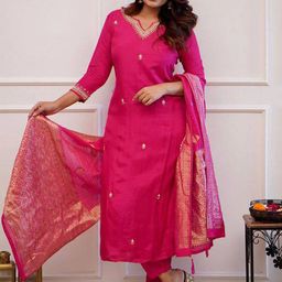 Lilots Women Embroidered Regular Beads and Stones Chanderi Silk Kurta with Salwar & With Dupatta-image-12