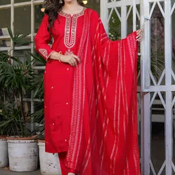 KALINI Ethnic Motifs Embroidered Sequinned Kurta with Trouser & Dupatta-18