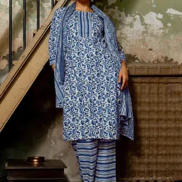 KALINI Paisley Printed Round Neck Gotta Patti Pure Cotton Kurta With Trousers & Dupatta-picture-46