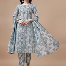 KALINI Ethnic Motifs Printed Pure Cotton Straight Kurta With Trousers & Dupatta-44