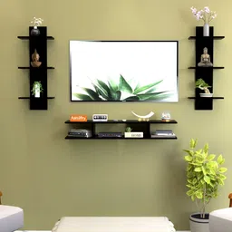 Furnifry Black Wooden Basic Wall Shelf-53