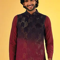 KISAH Embellished Pure Cotton Nehru Jacket With Pocket Square-2