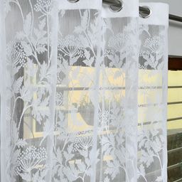RIDHAAN White Floral Sheer Eyelet Window Curtain-image-80