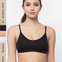 College Girl Pack Of 3 Non Padded Cotton All Day Comfort Non-Wired Sports Workout Bra-picture-20
