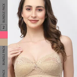 Docare Pack Of 2 Non-Padded Non Wired Lace Half Coverage Cotton Bralette Bra-52