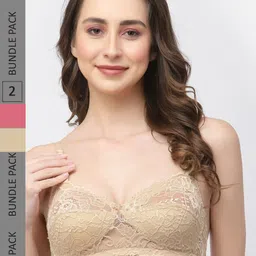 Docare Pack Of 2 Non-Padded Non Wired Lace Half Coverage Cotton Bralette Bra-48