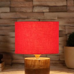 Devansh Red Cotton Table Lamp With Natural Wooden Base-16