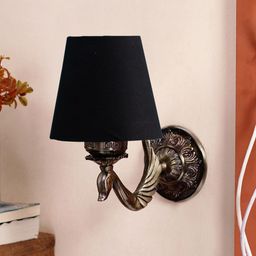 Devansh Black Antique Wall Lamp With Cotton Conical Shade-13