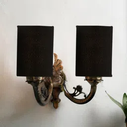 Devansh Black Textured Antique Wall Lamp With Jute Shade-27
