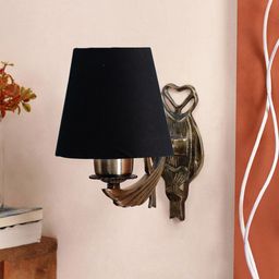 Devansh Black & Gold-Toned Antique Wall Lamp With Cotton Conical Shade-45