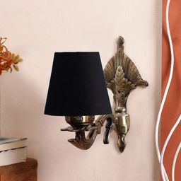 Devansh Black Textured Antique Wall Lamp With Cotton Conical Shade-21