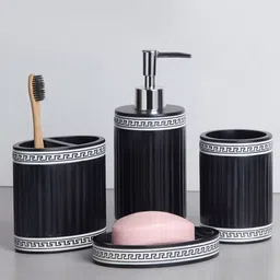 OBSESSIONS Black & White Polyresin Bathroom Set- 4 Pieces-image-83