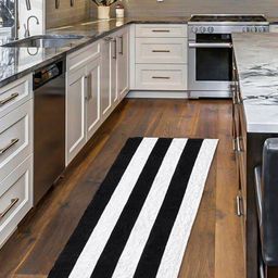 HOMEMONDE Black & White Striped Pure Cotton Floor Rug-16