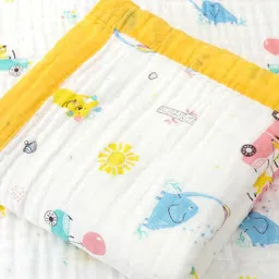 Baby Moo Yellow & White Checked 210 GSM Single Bed Blanket-image-82
