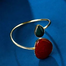 Yellow Chimes Gold-Plated Red & Green Stone Studded Bangle-Style Bracelet-18