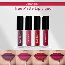 CurlyTales True Matte Set Of 4 Liquid Lipstick 4ml Each - Purple, Peach, Red, Cherry Red-9