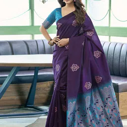 KALINI Floral Zari Silk Blend Saree-image-36