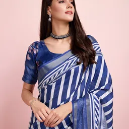 Mitera Striped Sequinned Zari Woven Saree with Blouse-image-86